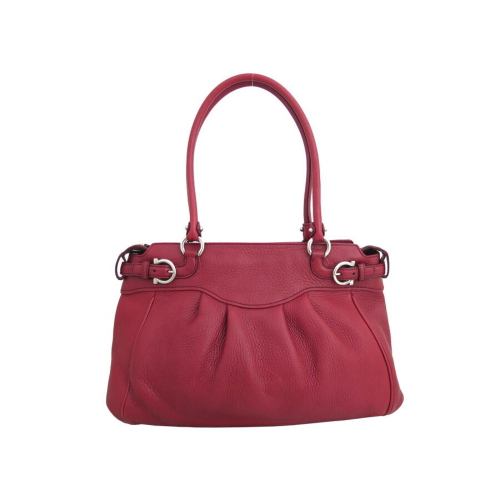 Salvatore Ferragamo Shoulder Bag Leather Metal Red Silver